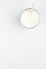 Top view of milk glass isolated on white