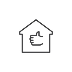 Fototapeta na wymiar Favourite Home outline icon. linear style sign for mobile concept and web design. House with thumbs up simple line vector icon. Real estate symbol, logo illustration. Pixel perfect vector graphics