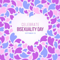 Celebrate Bisexuality Day banner with abstract Blue, purple and pink heart frame and background vector design