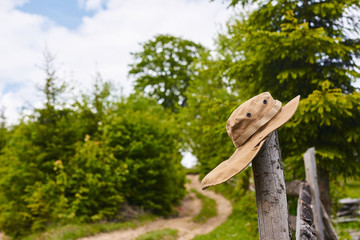 tourist hat fluttering in the wind