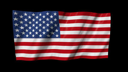 The USA flag in 3d, waving in the wind, on black background.