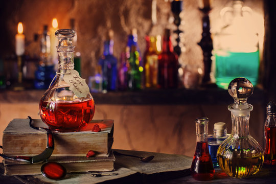 Magic potion, ancient books and candles