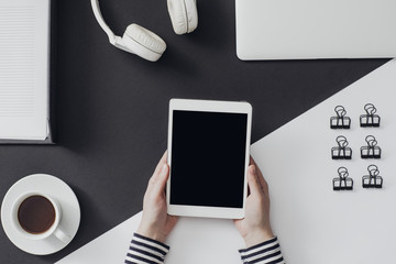 A Woman Using Tablet