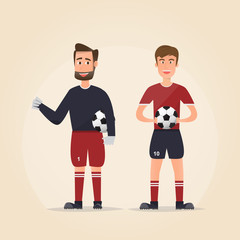 Set of football player characters showing different actions