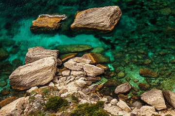 The detail of  rocky beach in Corsica of France