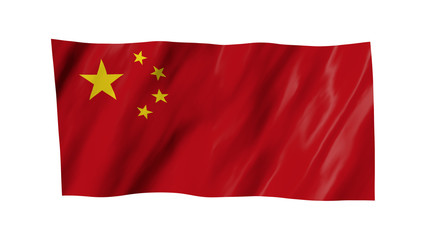 The China flag in 3d, waving in the wind, on white background.