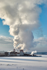 Thermal power station on a frosty day