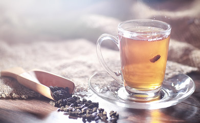 Brewed tea on a serving table