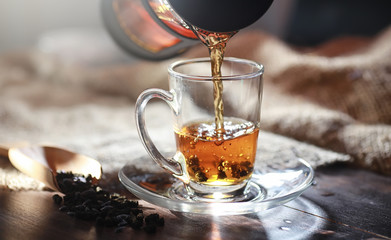Brewed tea on a serving table