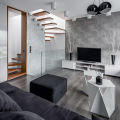 Fototapeta na wymiar Living room with staircase