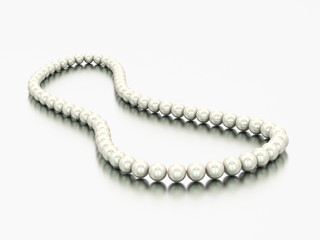 3D illustration white pearl necklace beads