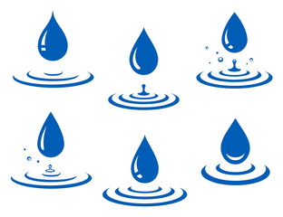 set of blue water drop and splash