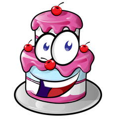 Illustration of a cute happy cake cartoon