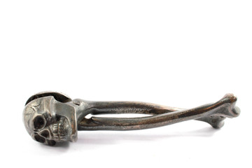 Skull  and Crossbones Silver Nut Cracker On White Background 