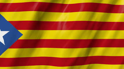 The Catalonia flag in 3d, waving in the wind, on close