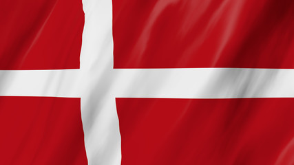 Obraz premium The Danish flag flag in 3d, waving in the wind, on close