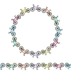 Seamless Pattern of Bicycles. Endless Bike Background. Realistic Hand Drawn Illustration. Savoyar Doodle Style.