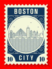 Boston City Line Style Postage Stamp Design