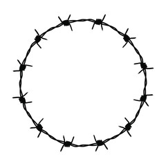 Barbed wire graphic sign. Frame circle from barbed wire. Symbol of not freedom. Vector illustration