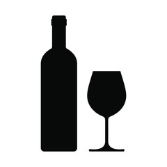 Wine bottle with wine glass icon isolated on white background. Vector illustration.