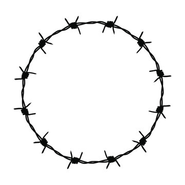 Barbed wire graphic sign. Frame circle from barbed wire. Symbol of not freedom. Vector illustration