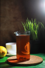 Brewing tea on a wooden table