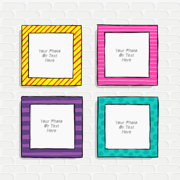 Cartoon style. Decorative vector template frame. These photo frames you can use for kids picture or or funny photos. Scrapbook design concept. Insert your picture.