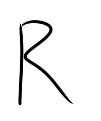 Expressive brush calligraphic handwritten script letters R