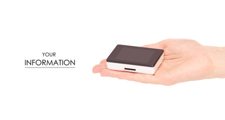 Mp3 player music in hand pattern on white background isolation