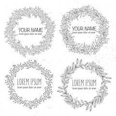 Vector collection of hand drawn logo templates. Wedding, family, children photographer logotypes. Vintage badges wreath