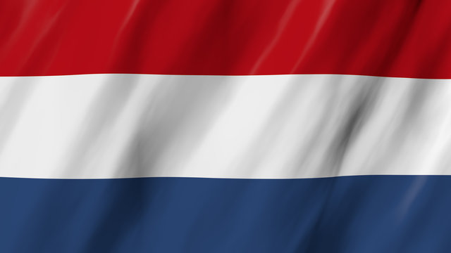The Dutch flag in 3d, waving in the wind, on close