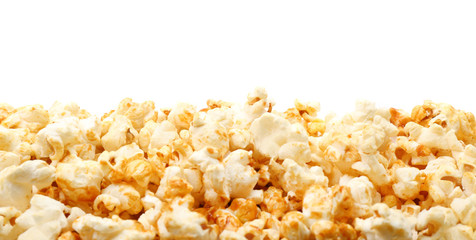 Tasty popcorn on white background