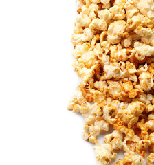 Tasty popcorn on white background