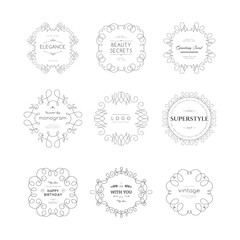 Fototapeta premium Set of luxury monogram logo templates. Elegant design for business sign, restaurant, wedding shop, jewelry, fashion, product design, brand sign. Vector illustration.