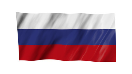 The Russian flag in 3d, waving in the wind, on white background.
