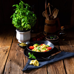 rustic spinach tortellini with cheese and cocktail cocktail tomatoes