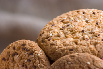 Cookies with sesame and sunflower seeds on table. Healthy eating