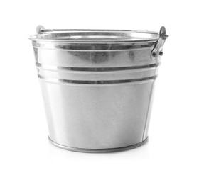 Metal bucket for gardening on white background
