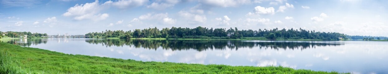 Fototapeta na wymiar Panoramic river view in Kerala, India.