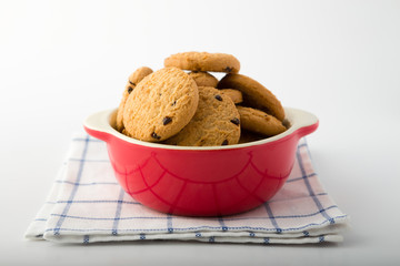 cookies in a red bowl