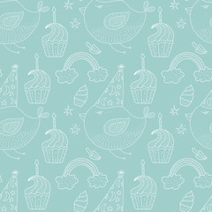 Birthday vector seamless pattern. Cute greeting illustration.