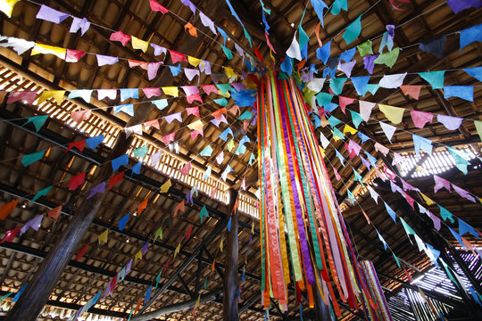 Colorful banners and junina party decoration