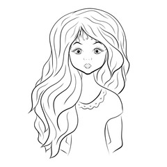 Cute girl with long lush hair, coloring