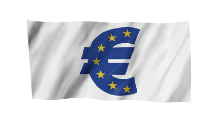 The Euro flag in 3d, waving in the wind, on white background.