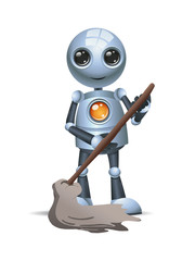 little robot hold mop to do cleaning