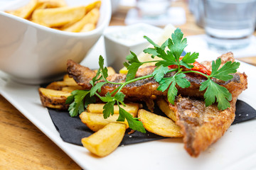 British Traditional fish and chips and tartar sauce