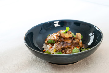 Vietnamese style caramel pork with rice and vegetable