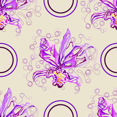 Seamless pattern , orchid flower with beautiful circle 