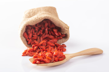 Dried wolfberry fruit isolated white background.