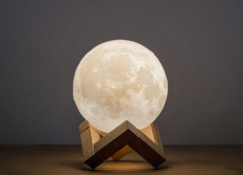 Moon Bedside Lamp In A Wooden Stand